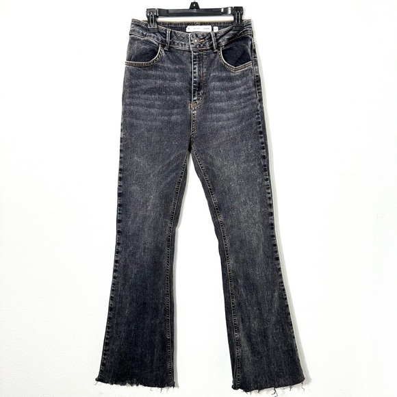 Subdued Soft Flare Raw Hem Black Denim Jeans Size 28 - Picture 1 of 6